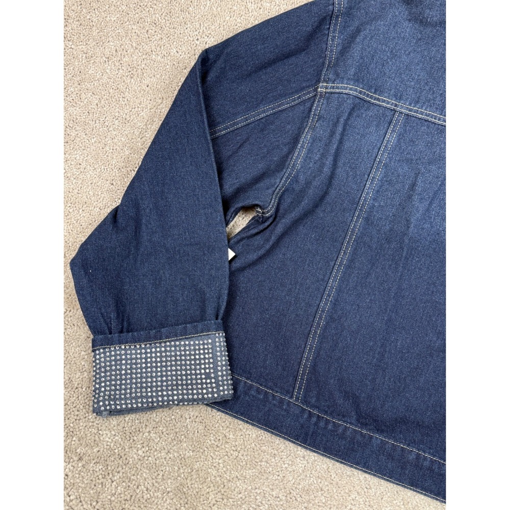 Rebecca Minkoff Womens Denim Jacket XL Dark Wash Rhinestone Cuffs RMD5002 NEW - Picture 11 of 12
